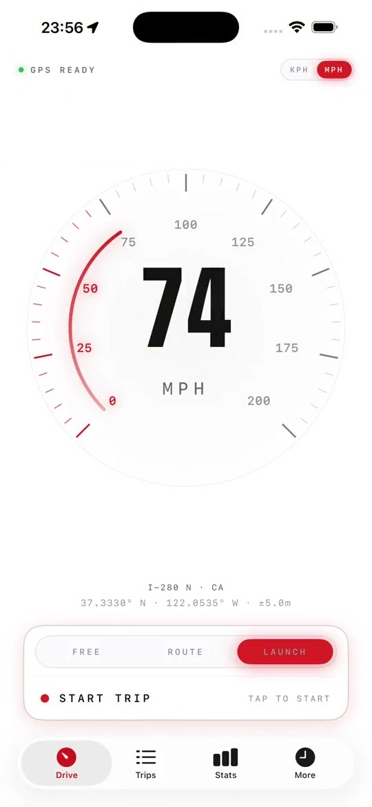 iPhone GPS hız ölçer uygulamasında anlık hız ekranı